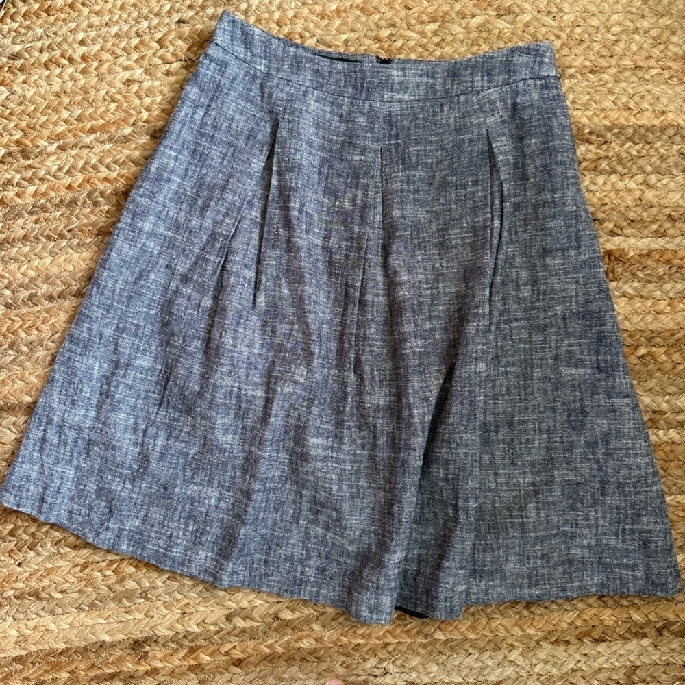 Talbots Size 4 Blue Linen & Cotton Blend Pleated Knee Length Skirt